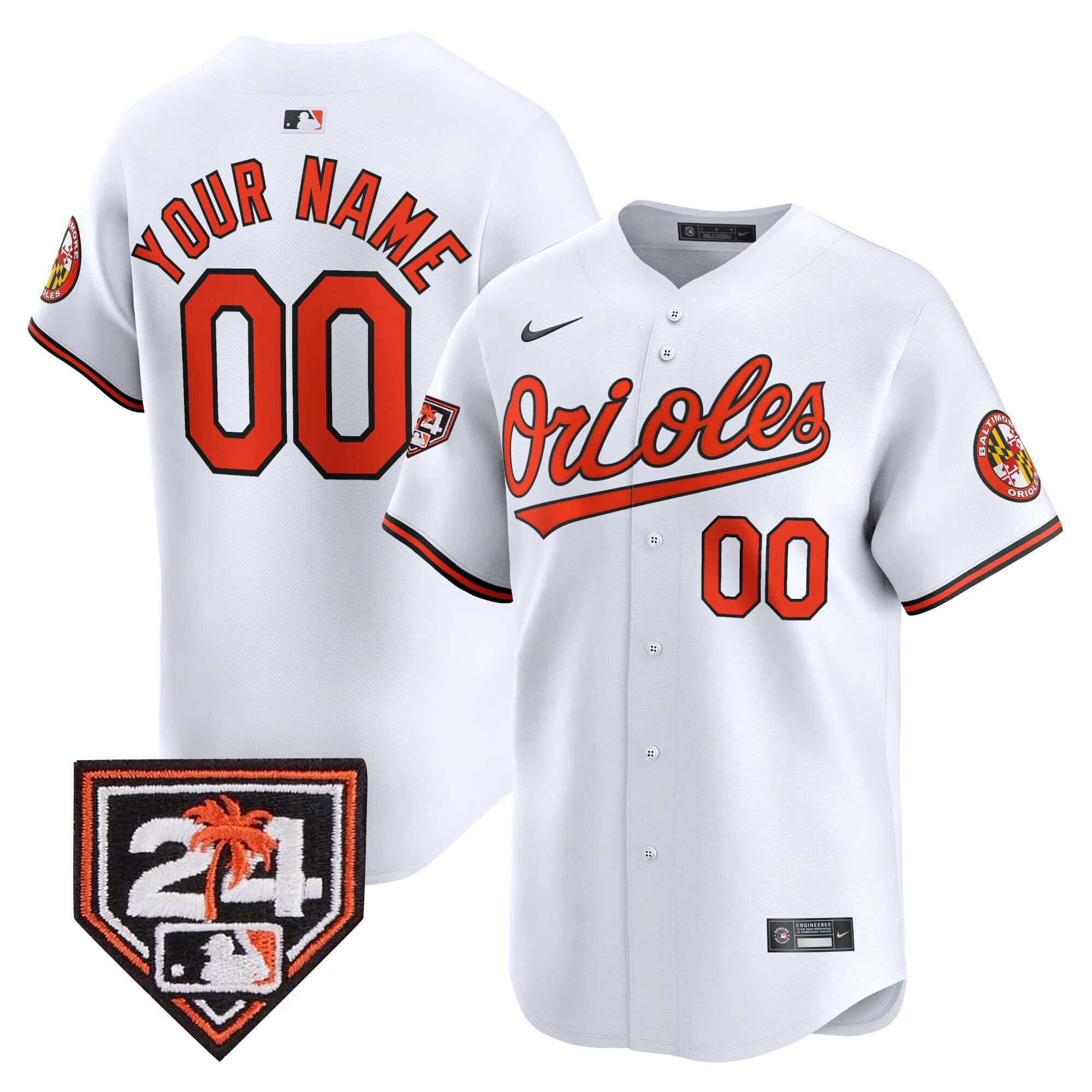 Men Baltimore Orioles White Nike 2024 Spring Training Patch Vapor Premier Limited Custom MLB Jersey style 1